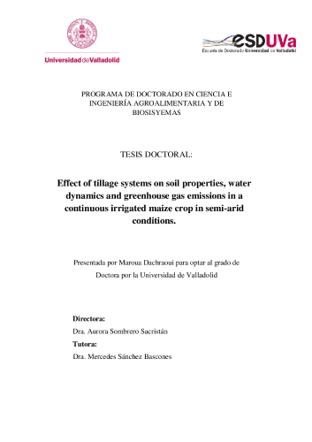 Effect of tillage systems on soil properties, water dynamics and greenhouse gas emissions in a continuous irrigated maize crop in semi-arid conditions
